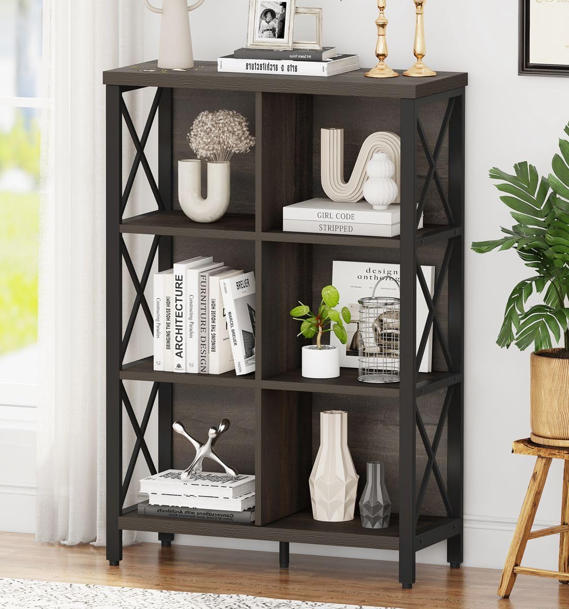 FATORRI Industrial Cube Bookcases and Bookshelves (Walnut Brown)