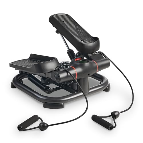 Sunny Health & Fitness 2-in-1 Premium Power Stepper with Resistance Bands, Low-Impact Cardio, Space-Saving, Height-Adjustable, and Optional SunnyFit® App Enhanced Bluetooth Connectivity