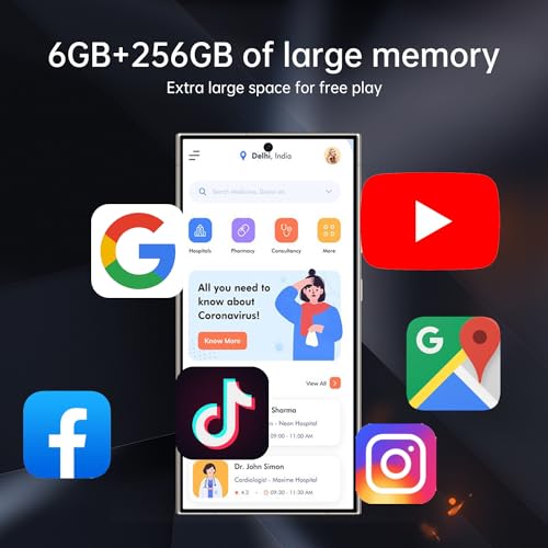 I24 Ultra 5G Smartphone, 6+256GB Unlocked Phone, Android 13.0, 48+108MP Zoom Camera, Mobile Phone with Build-in Pen,Long Battery Life 6800mAh, Dual SIM, 6.8“ HD Screen,5G/4G Phone (White)