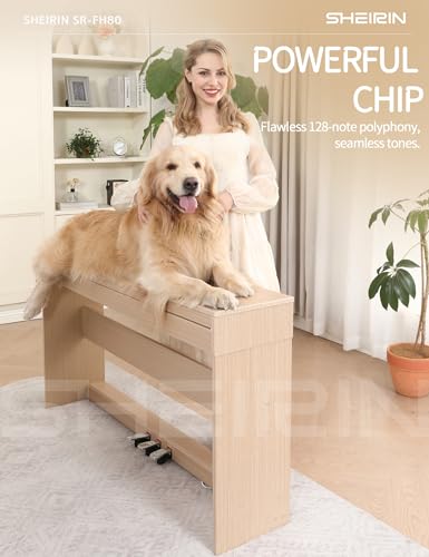 Digital Piano Hammer Action Keyboard 88 Keys Upright Acoustic Electric Weighted Piano Beginner MIDI Cover Full Size Sustain Pedal Stand Real Professional SR-FH80 (Beige Full Cover)