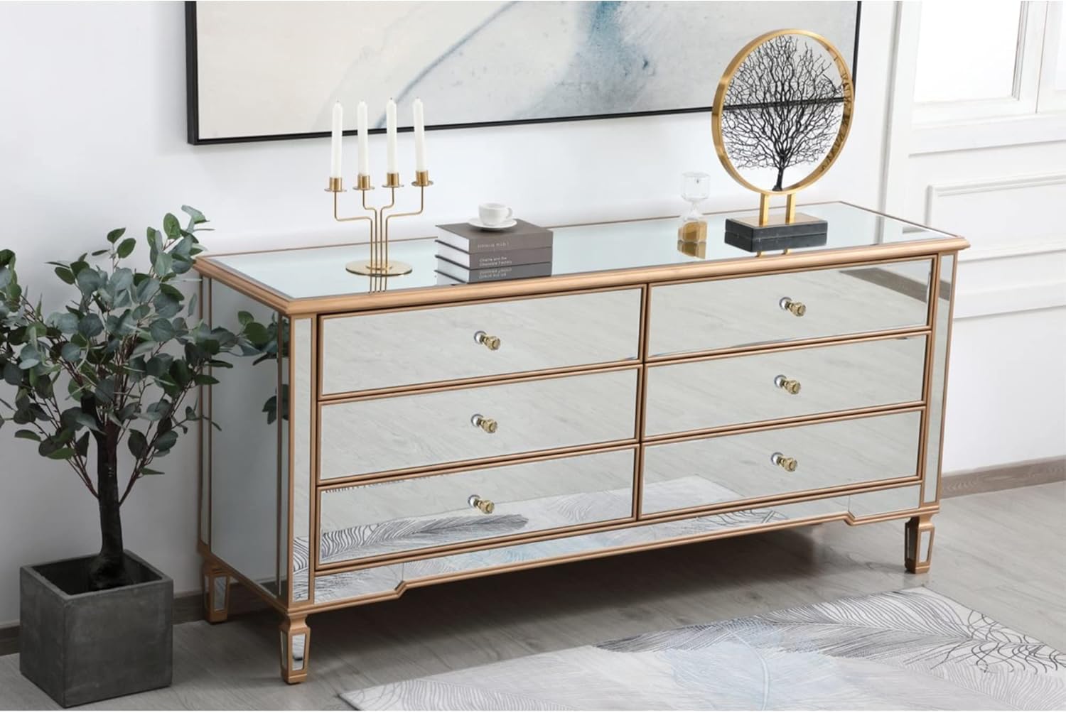 Contempo 72 in. Mirrored Chest in Antique Gold
