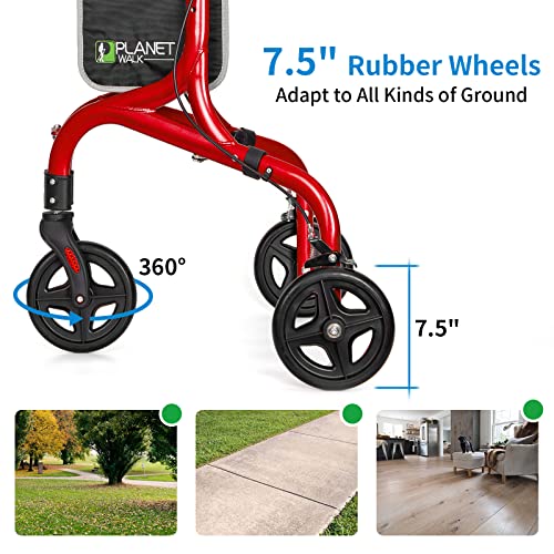 Planetwalk Premium 3 Wheel Rollator Walker for Seniors - Ultra Lightweight Foldable Walker for Elderly, Aluminum Three Wheel Mobility Aid, Brilliant Blue