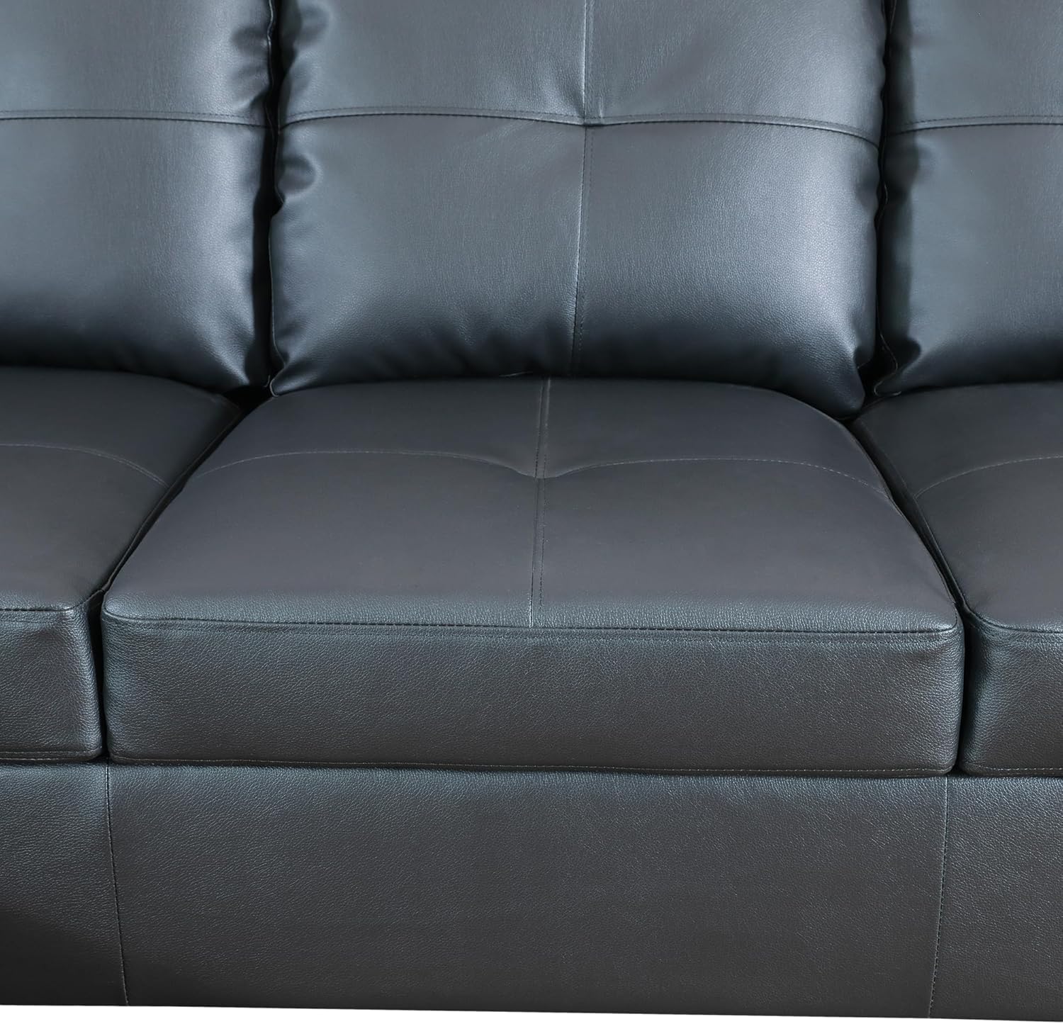 103 Inch L Shape 3 Piece Sectional Sofa Set, Upholstered Corner Couch with Storage Ottoman & Right Chaise Lounge, Faux Leather Tufted Cushions, for Living Room, Apartment, Black