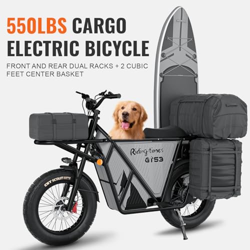 Riding'times GT53 Electric Cargo Bike for Adults 550LBS, 2000W Cargo Ebike, 1123WH Removable Battery, Dual Hydraulic Brakes, NFC Unlock, for Commuting, Shopping, Camping, Hunting, Fishing