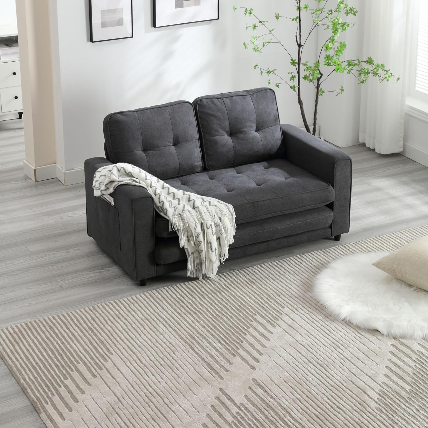 3 Fold Sofa,Convertible Futon Couch sleeper sofabed,Space saving loveseat,Pull Out Couch B