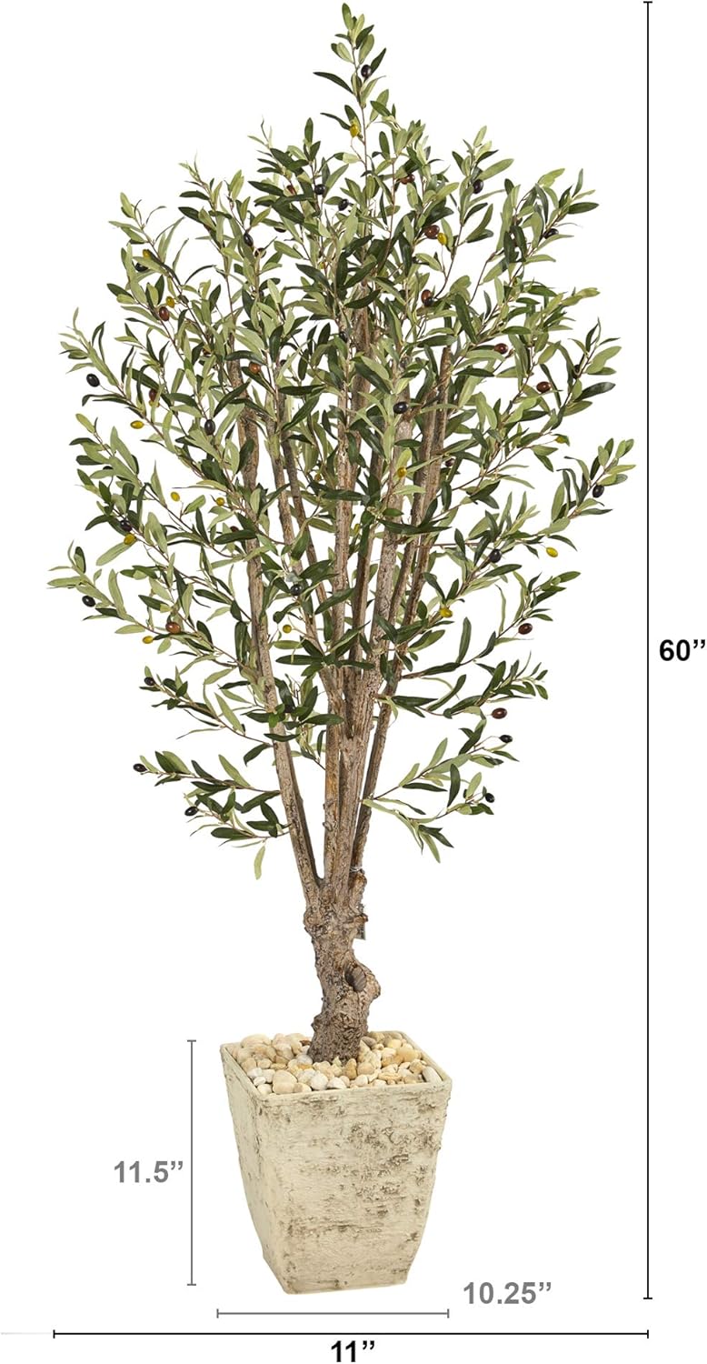 Nearly Natural 5ft. Olive Artificial Tree in Country White Planter