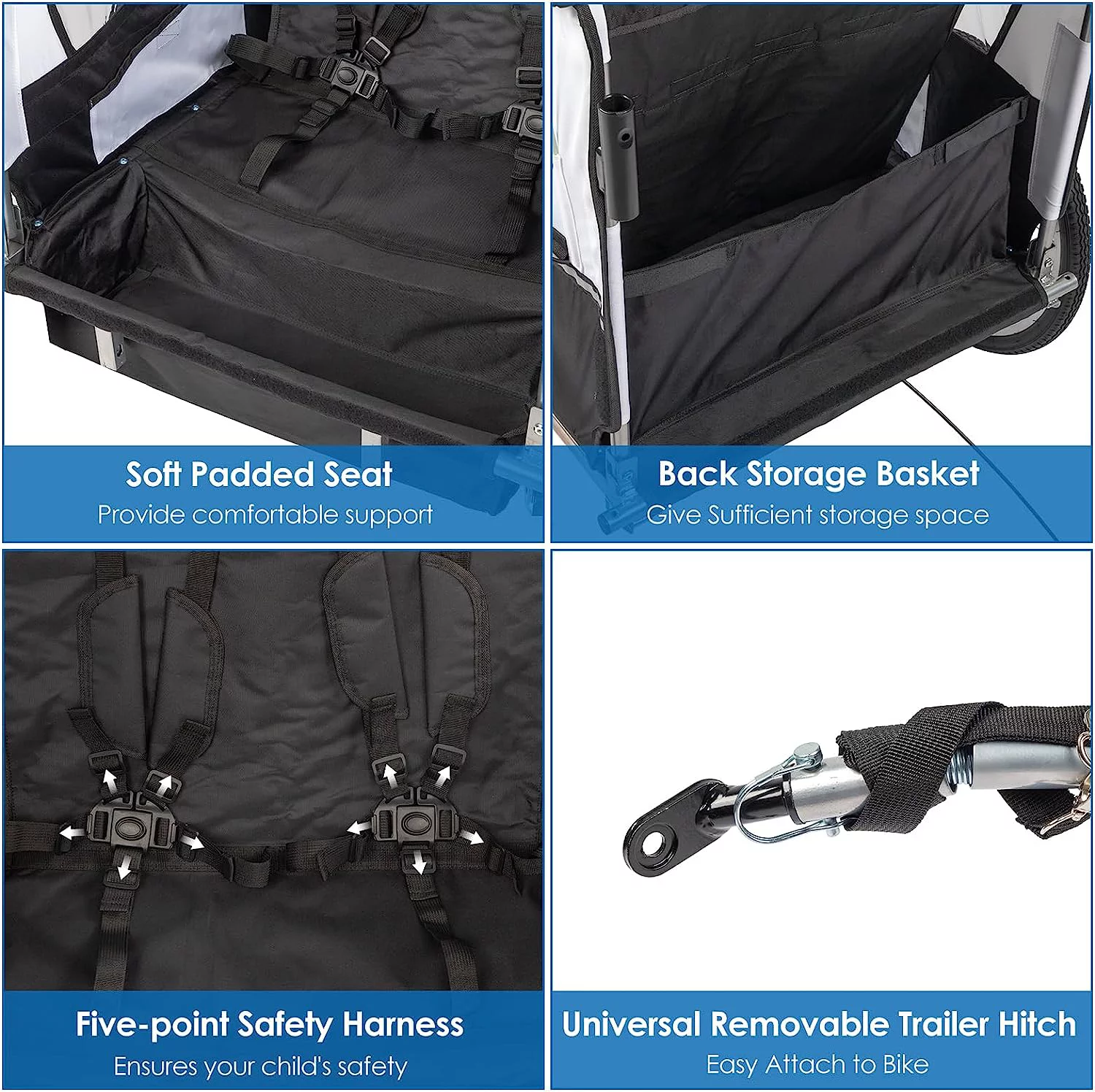 PEXMOR 2-in-1 Bike Trailer for Kids 2 Seat,Child Bicycle Trailer Bike Stroller w/Safety Harnesses & Shock Absorber,Pull Behind Baby Bike Trailer Carrier w/Universal Hitch & 360 Swivel Wheel