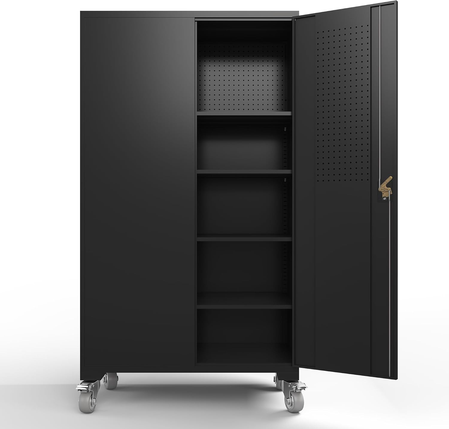 1-Wide 39.37 Inch & Depth 19.69 Inch Metal Storage Cabinet 72 Inch Black Lockable Garage Cabinet with Wheels Heavy-Duty Steel Cabinet with Doors & 4 Adjustable Shelves for Home, Office,Black