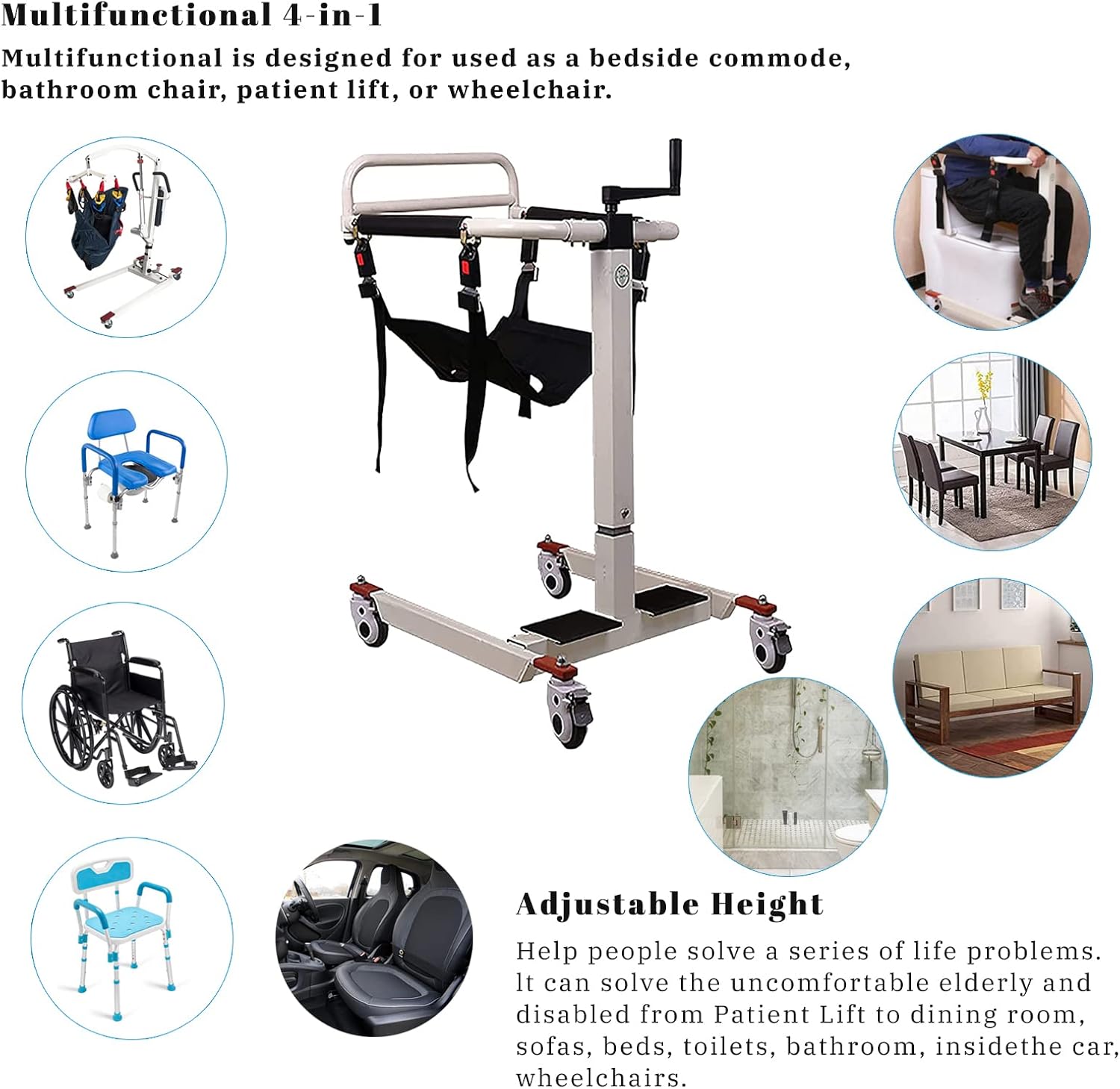 Patient Lift Transfer Chair, Foldable Patient Lift Aid for Home, Patient Wheelchair Lifts for Home and Car, Lightweight Car Lift Bedside Bathroom Wheelchair for Caregivers Elderly Living