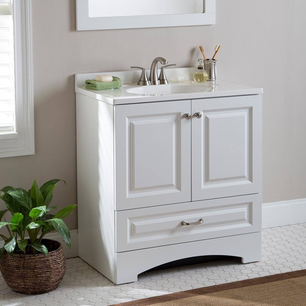Glacier Bay Lancaster 30 in. W Bath Vanity in White with Cultured Marble Vanity Top in White