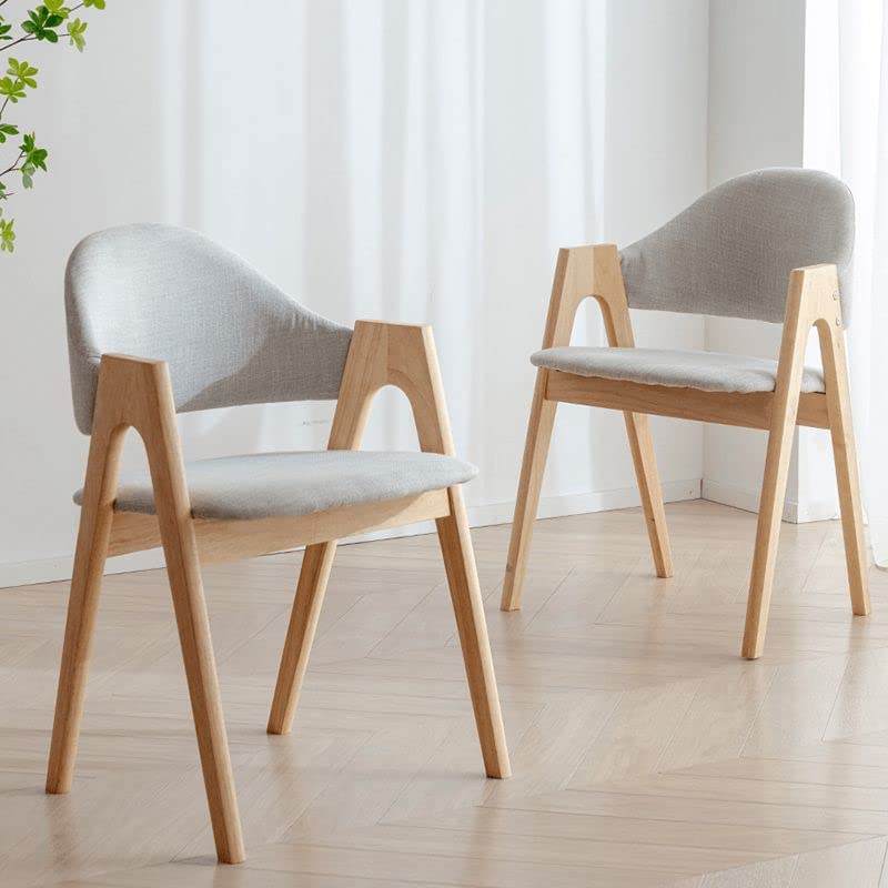 CraftThink Modern Dining Chairs, 4-Piece Upholstered Arm Chair Matte Finish Open Dining Chair Natural Wood Side Chair for Milk Tea Shop Kitchen Dining Room (Brown+Walnut color Wood)