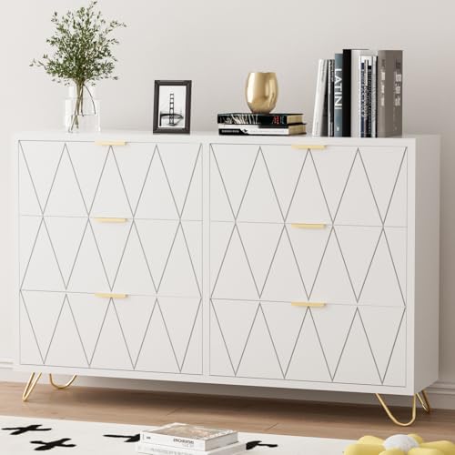 White Dresser for Bedroom, Wood Tall 4 Drawers Dresser with Metal Handles and Legs, Modern Dressers & Chest of Drawers with with Anti-Tipping for Bedroom, Living Room, Hallway, Entryway