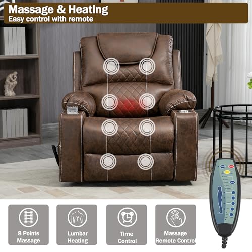 Large Dual Motor Power Lift Chair Lay Flat Recliner Chairs with Massage Heat for Adults Infinite Position Up to 400 LBS Recliners with 2 Hidden Cup Holders