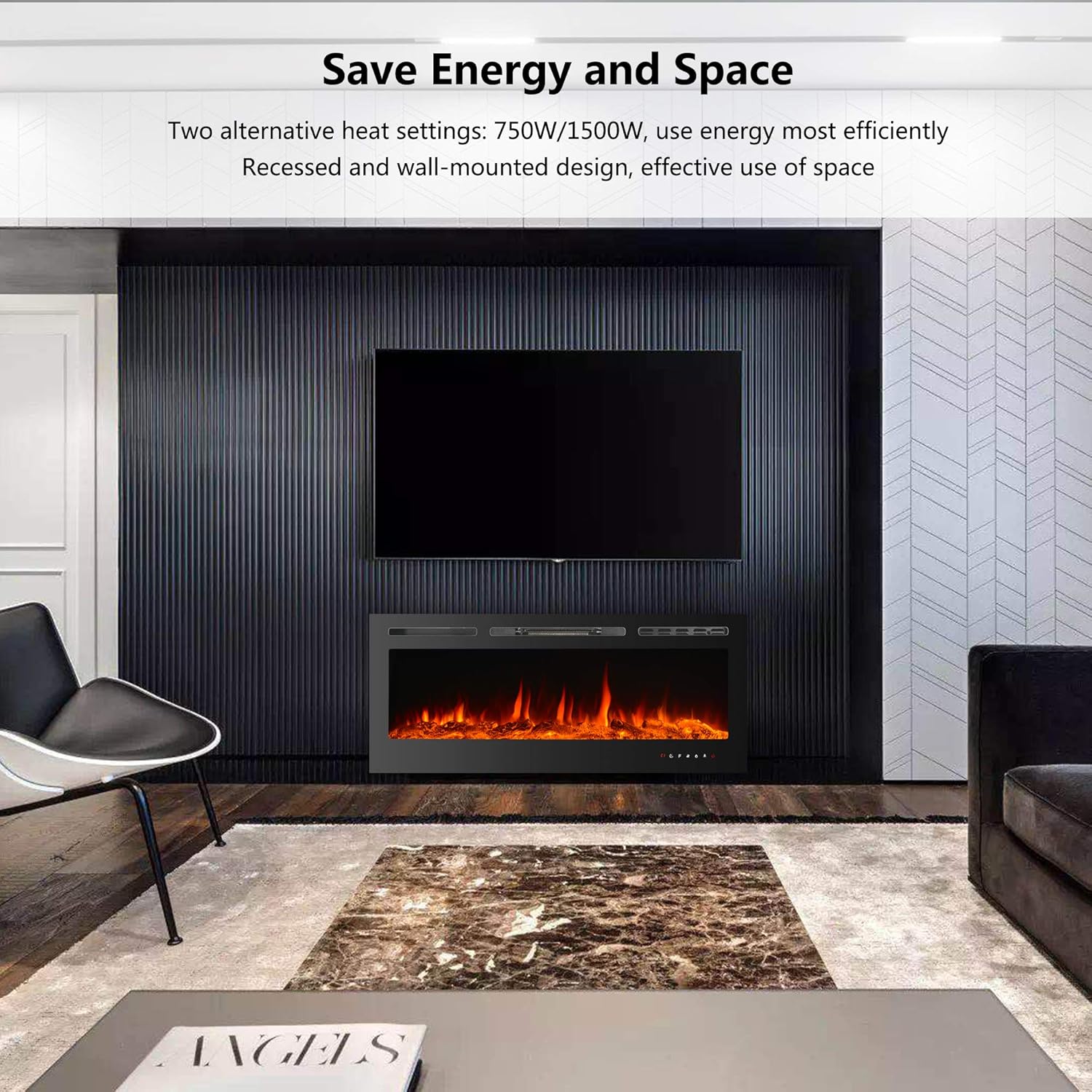36 Inch Electric Fireplace Inserts, Wall Mounted Fireplace, Recessed Electric Fireplace, Led Fireplace, Linear Fireplace, 750/1500W