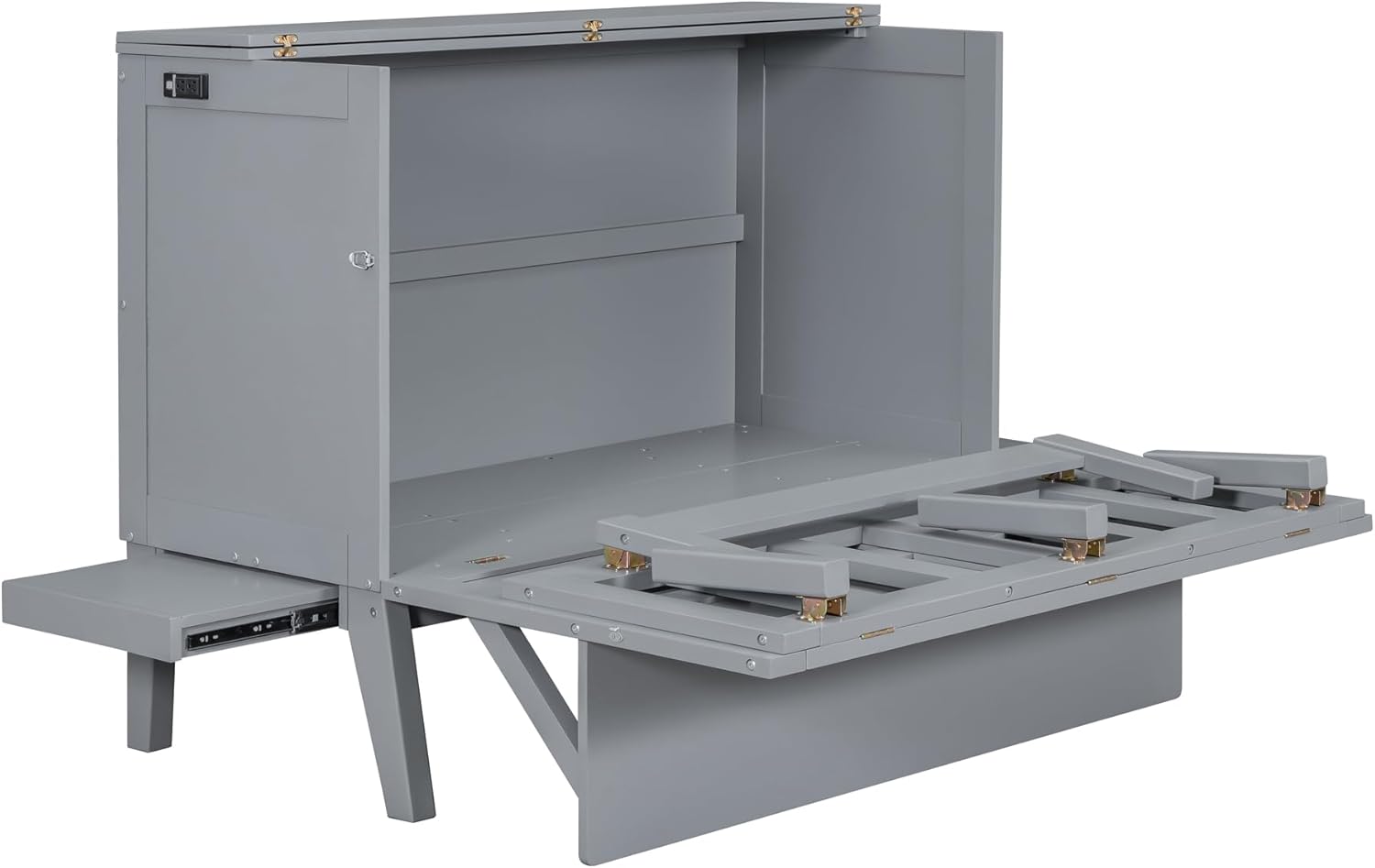 Murphy Bed,Full Size Murphy Wall Bed with Cabinet/USB Port,Removable Shelves,Space-Saving Folding Murphy Bed, Mobile Murphy Chest Bed for Multipurpose Guest Room or Home Office,Gray