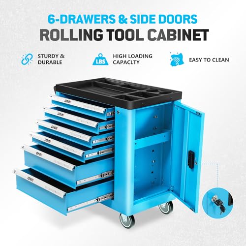 DNA MOTORING 7-Drawer Rolling Tool Cabinet Chest with Keyed Locking System Non-Slip Mat, for Garage Warehouse Workshop, Green, TOOLS-00399