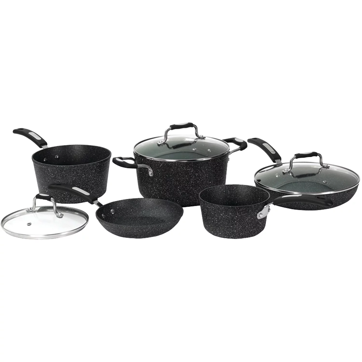 The Rock by Starfrit 9-Piece Cookware Set with Bakelite Handles, Black