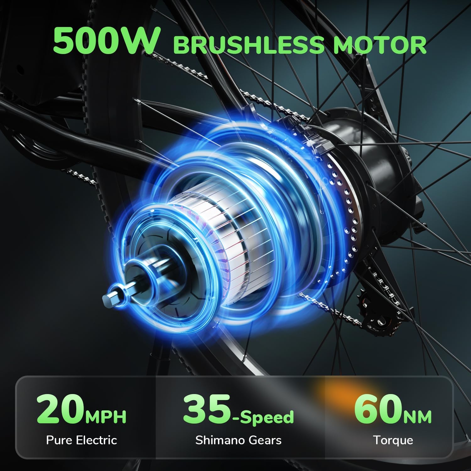 isinwheel M10 Electric Bike for Adults with 374.4Wh Removable Battery, 46Miles 20MPH Commuting Electric Mountain Bike with 500W Brushless Motor, 35 Speed, 26" Tires and Front Fork Suspensio