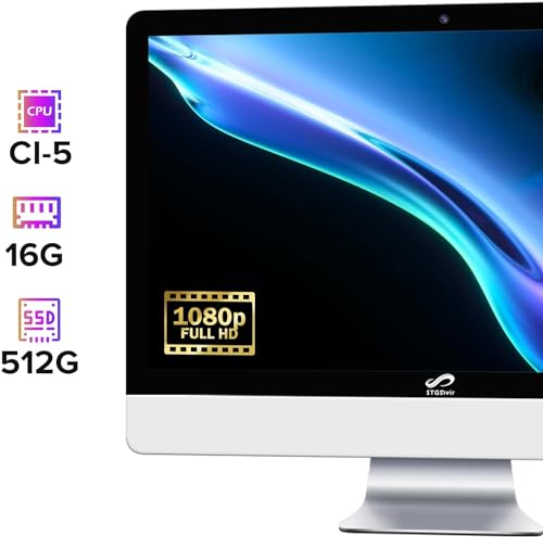 All-in-One Desktop Computer, 22 inch Display, Intel Core I5 up to 3.6G, 16G, 512G SSD, WiFi, BT 5.0, RGB Keyboard&Mouse&Mouse Pad, Webcam, W10H64