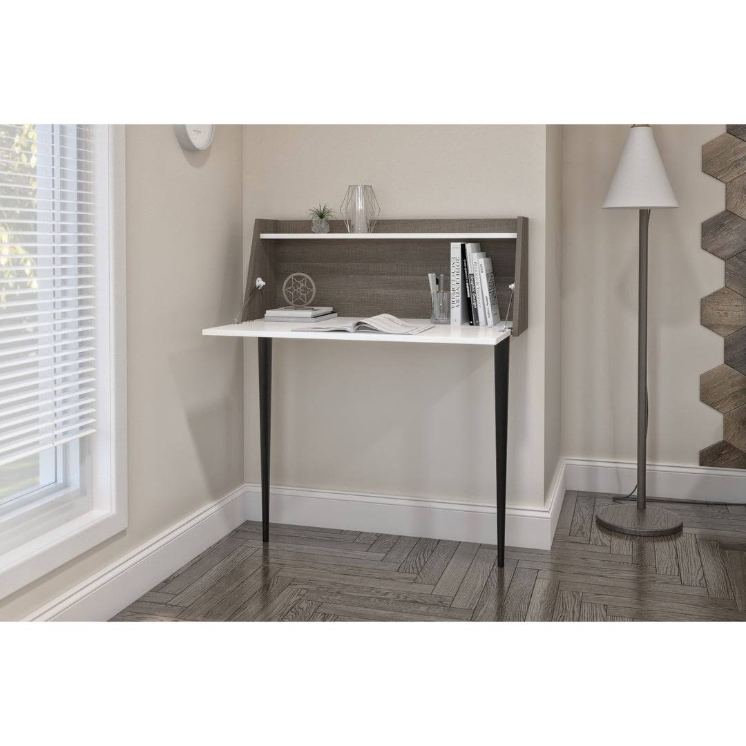 Bestar 111160-001747 Skat 36W Secretary Desk in White u0026 Bark Grey