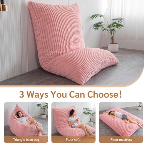 BYBYME 3 in 1 Bean Bag Chairs, Bean Bag Bed for Adults High-Density Foam Filling, Convertible Sofa Bed Faux Fur, Giant Bean Bag Chairs for Adults