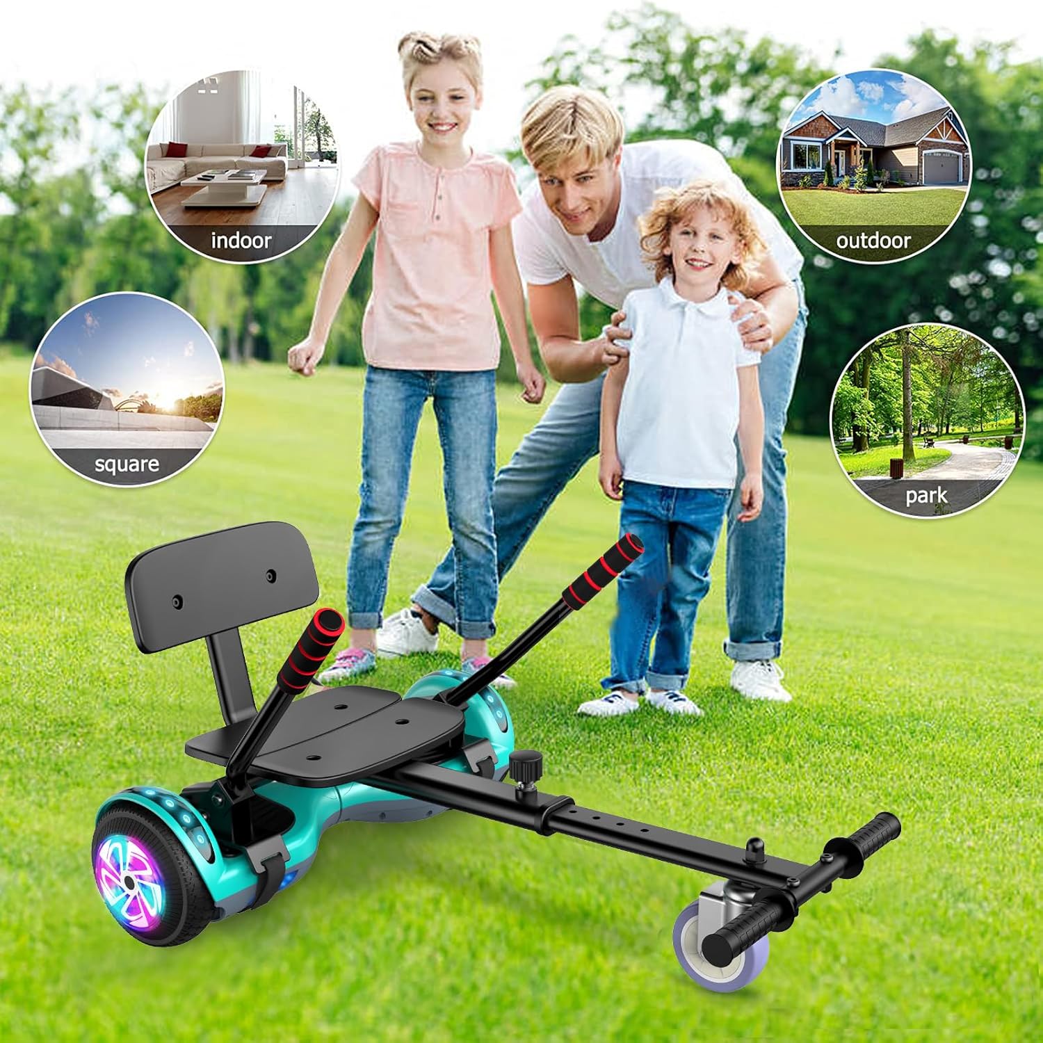 LIEAGLE Hoverboard Go Kart Combo, 6.5" Hoverboards with Seat Attachment, Self Balancing Scooter Hover Board Go Karts with Bluetooth Music LED Lights for Kids Adults Model-16