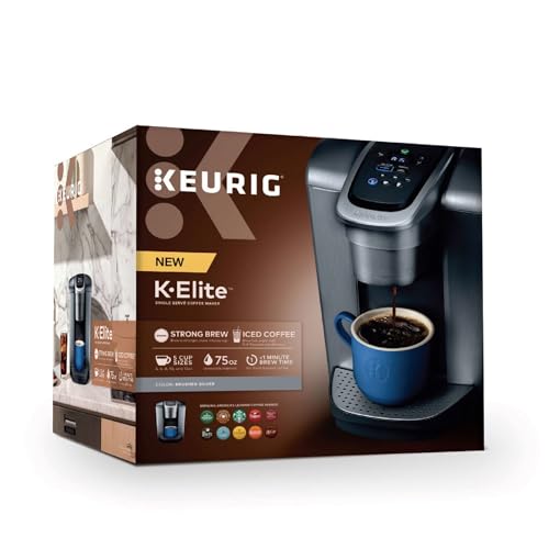 Keurig K-Elite Single Serve K-Cup Pod Coffee Maker, with Strength and Temperature Control, Iced Coffee Capability, 8 to 12oz Brew Size, Programmable, Brushed Slate