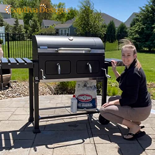 Captiva Designs Extra Large Charcoal BBQ Grill with Oversize Cooking Area(794 sq.in.), Outdoor Cooking Grill with 2 Individual Lifting Charcoal Trays and 2 Foldable Side Tables