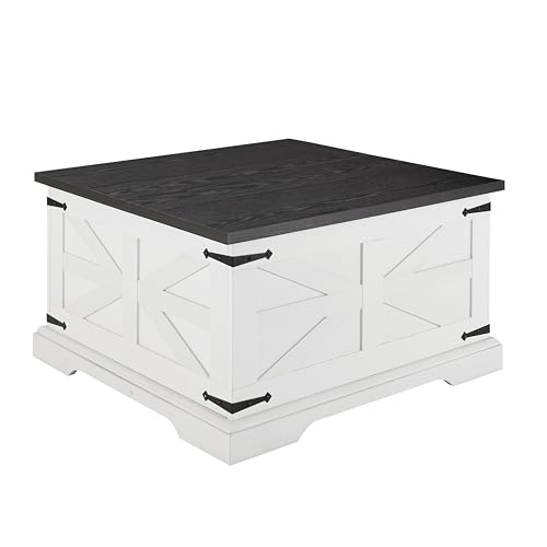 Goujxcy Farmhouse Lift Top Coffee Table, 31.5" Square Wood Center Table with Hidden Storage Compartment for Living Room, Barn Style Central Table Rustic Cocktail Table with Lift Top for Home Office