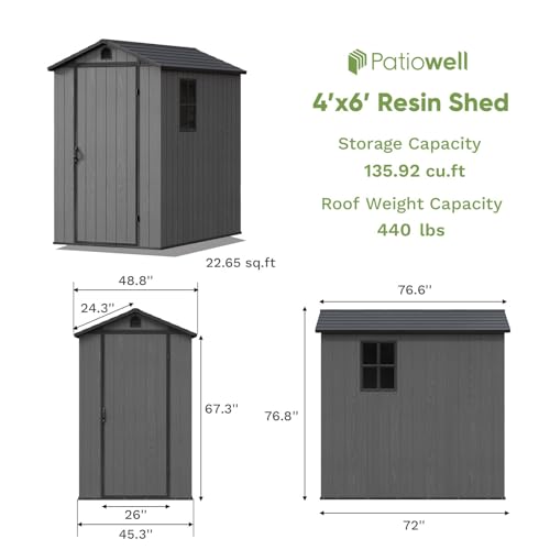 Patiowell 4' x 6' Outdoor Storage Shed with Floor, Plastic Shed Outside Resin Tool Shed with Window and Lockable Door for Backyard Garden Patio Lawn, Gray (Fit-it Shed)