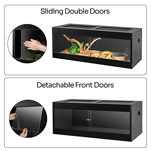OIIBO Reptile Original Wood Enclosure, Large & Wide Reptile Terrarium with Double Hinge Sliding Doors and Top Screen Ventilation Black Reptiles Habitat Lounge (48"x24"x24")