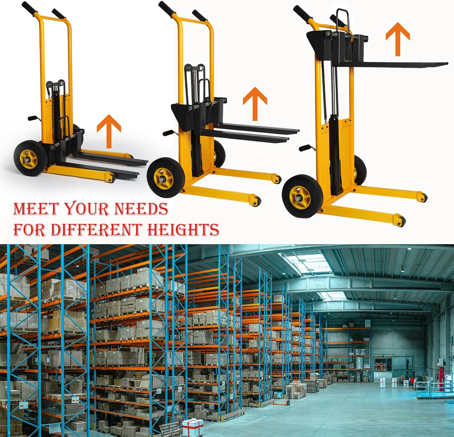 Legines Hydraulic Material Lift Truck Carrier Manual Lift Stacker Forklift Pallet Stakcer 440 lbs Capacity 35" Lift Height with Adjustable Forks and Fixed Legs,Pallet Truck Dolly Lift Table Fork Lift.