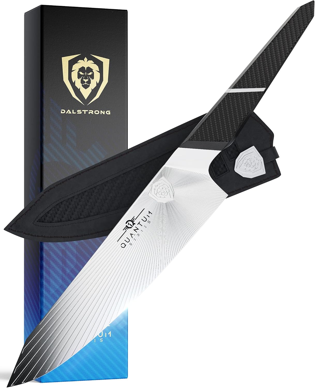 DALSTRONG Slicing & Carving Knife - 12 - Quantum 1 Series - Ultra-Sharp - American Forged BD1N-VX Hyper Steel - Carbon Fibre G10 Hybrid Handle - Leather Sheath