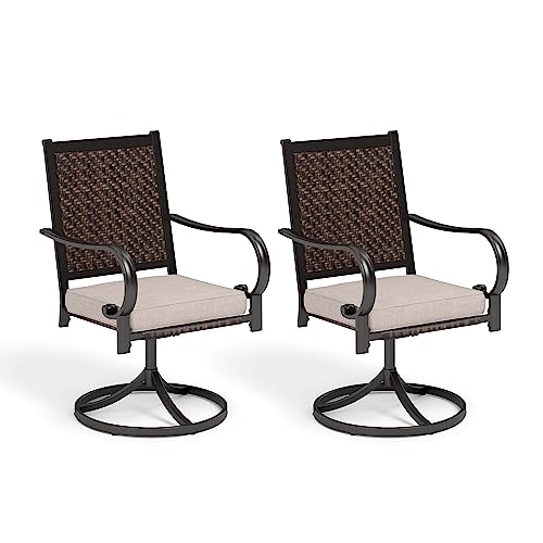 SUNSHINE VALLEY Wicker Patio Swivel Dining Chairs Set of 2, Outdoor Dining Chairs with All Weather Outside Rattan Chairs for Garden, Lawn, Backyard, Porch, Deck