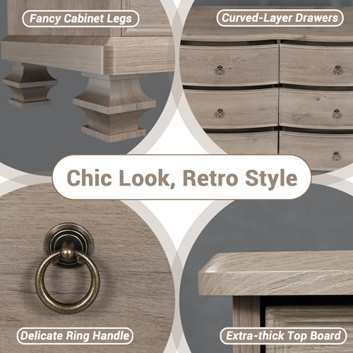 White 6 Drawer Wooden Dresser, Tall Dressers for Bedroom, Chest of Drawers Closet Organizers and Storage for Clothes - Easy Pull Handle, Textured Borders Drawers for Living Room, Hallway