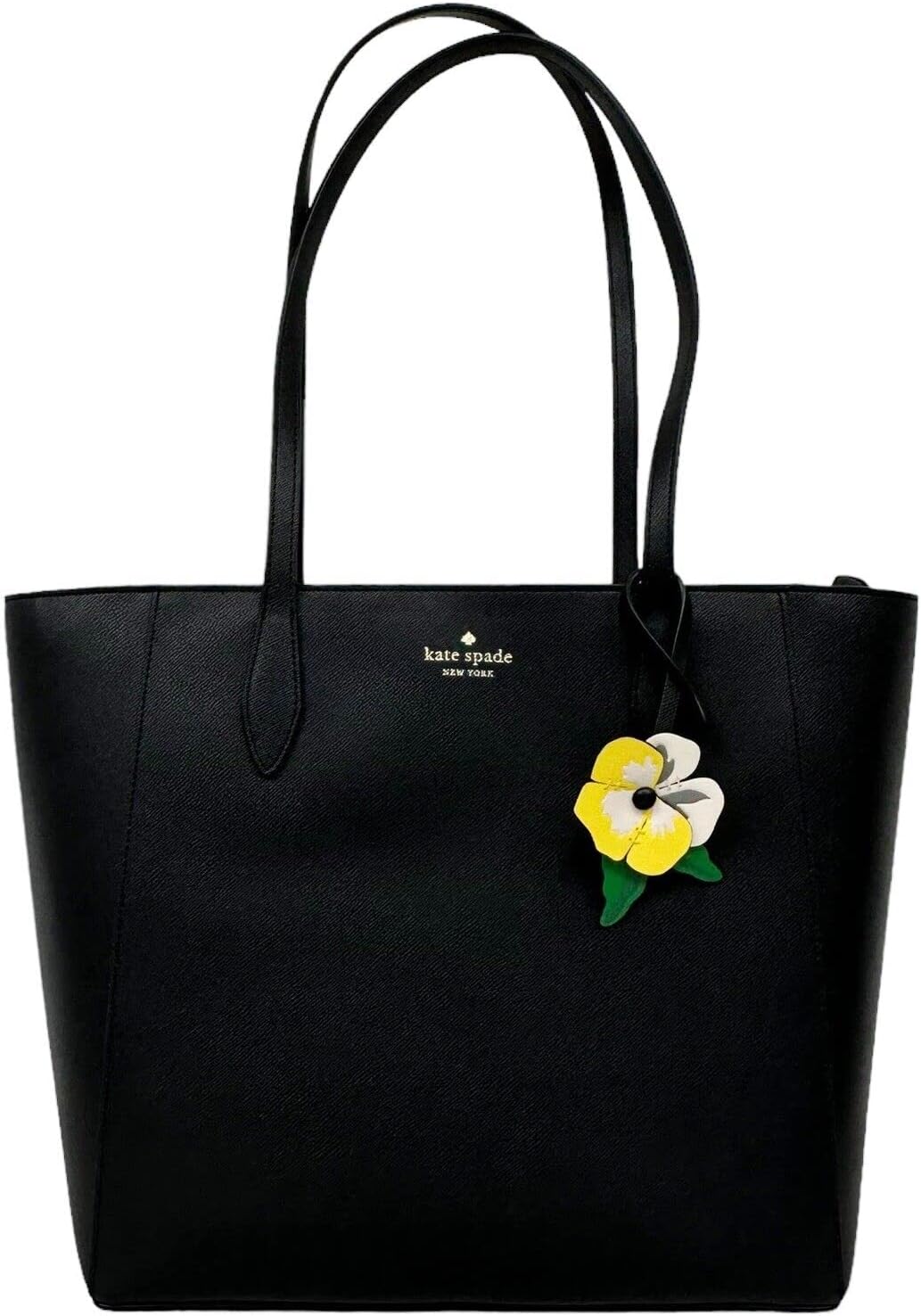 Kate Spade NY Dana Top Zip Shoudler Tote Bag Saffiano Leather Black Pansy Charm