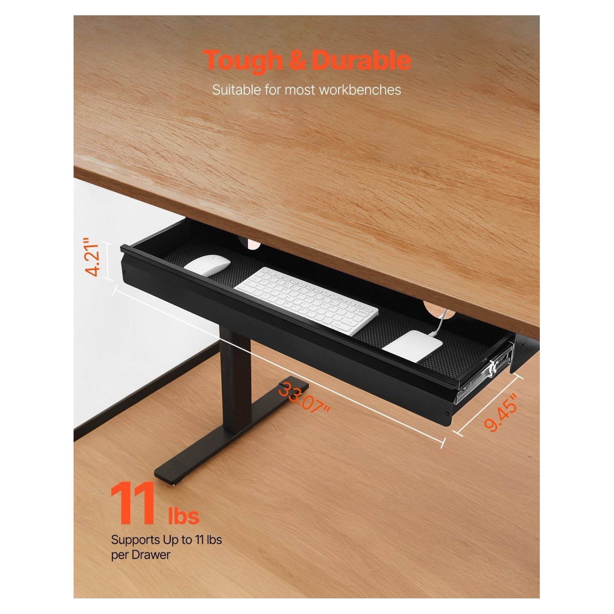 Under Desk Drawer Organizer 33 inch, Slide-out Storage Tray for Home Office, Keyboard Tray, Steel Construction, Space Saver