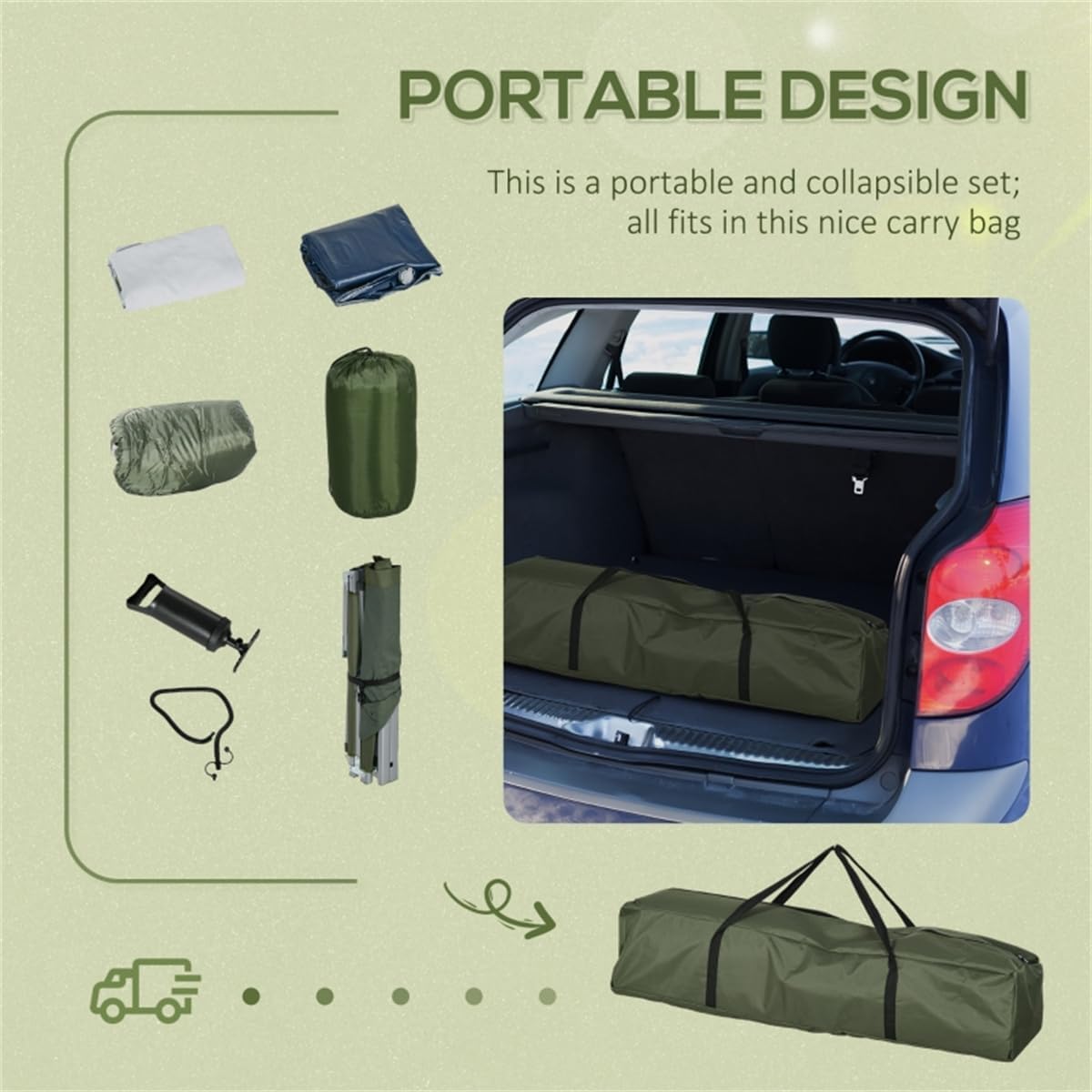 Anywhere Bed, Fold Up Camping Bed & Outdoor Guest Bed Set - Air Cot, Sleeping Bag, Pump Included - Hideaway Bed for Camping and Travelling