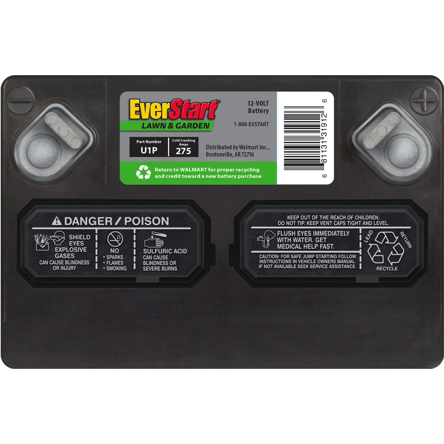 EverStart Lawn and Garden Lead Acid Battery, Group Size U1P 12 Volt, 275 CCA