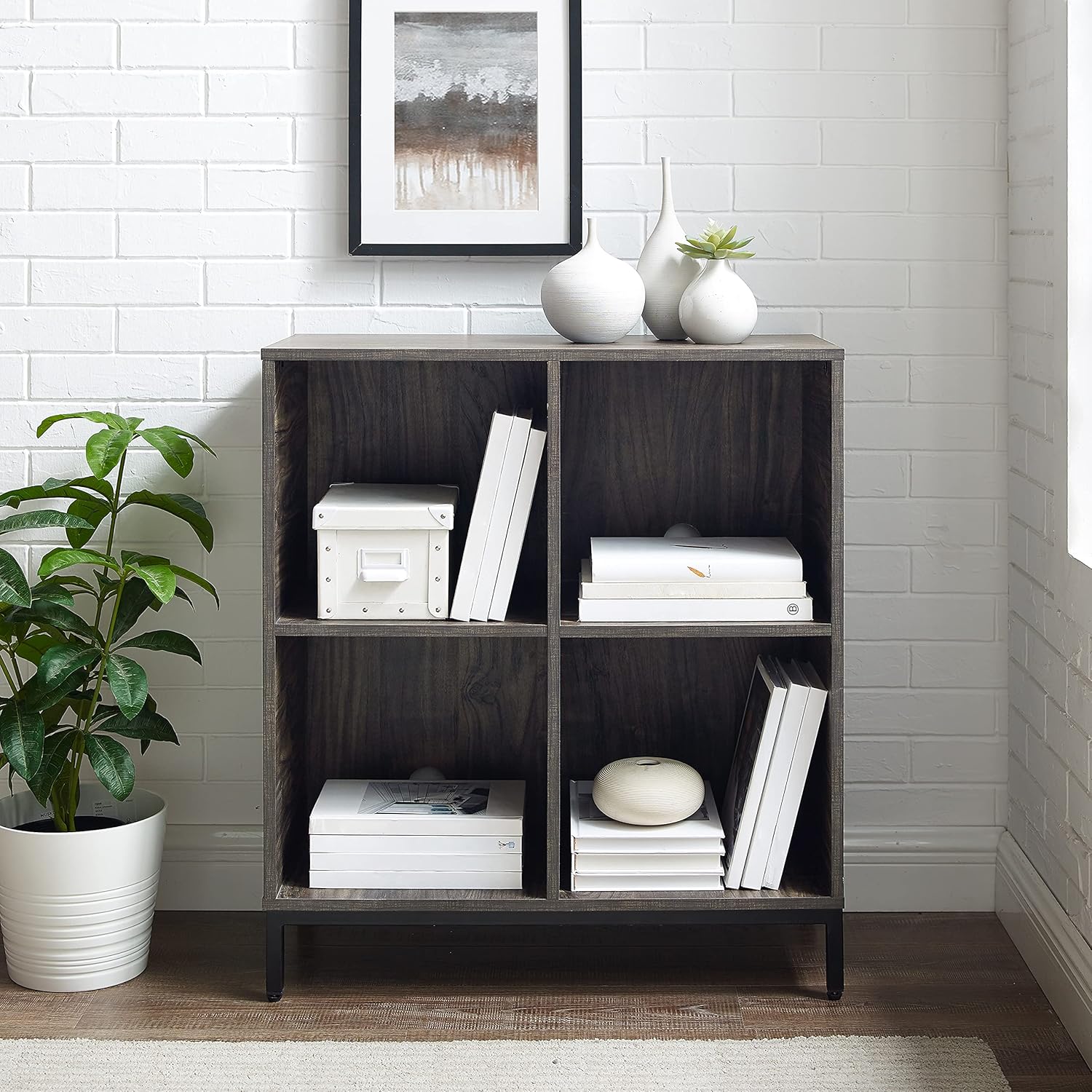 Crosley Furniture Jacobsen Record Storage Cube Bookcase, Brown Ash