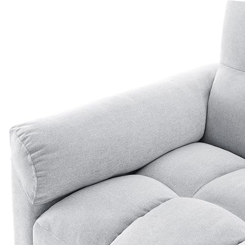 62 Inch Linen Futon Sofa Bed with Pull-out Bed, 3-in-1 Loveseat Sofa Couch with Adjustable Backrest and Lumbar Pillows, Convertible Sleeper Sofa Couch for Small Space Apartment Living Room, Grey