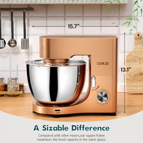 COOKLEE Stand Mixer, 9.5 Qt. 660W Electric Kitchen Mixer with Dishwasher-Safe Dough Hooks, Flat Beaters, Wire Whip & Pouring Shield Attachments for Most Home Cooks, Silver