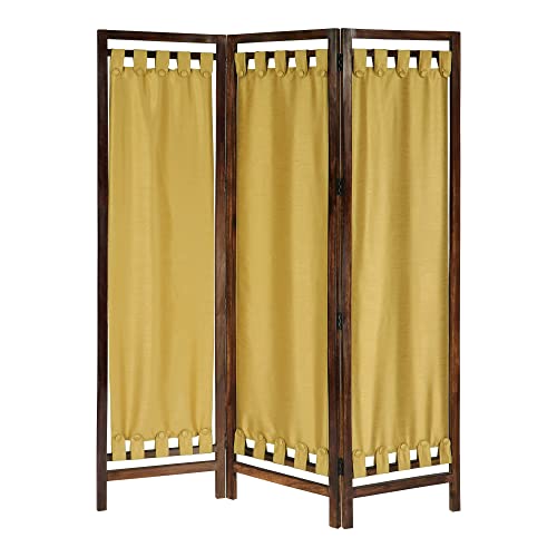 Room Divider Wood Screen - Ghanti Bells Antique Brown - 4 Panel Folding 72 x 80 - Assembled Hand Carved Decorative Functional Versatile Portable Partition Reversible Privacy Boho - COTTON CRAFT