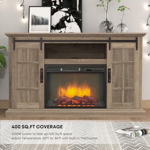 43 Inch Electric Fireplace with Mantel, Tall Fire Place Heater Freestanding with Remote Control Timer LED Flame for Living Room Bedroom, White