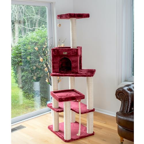 Armarkat Real Wood Cat Tower, Ultra thick Faux Fur Covered Cat Condo House A6902B, Burgundy