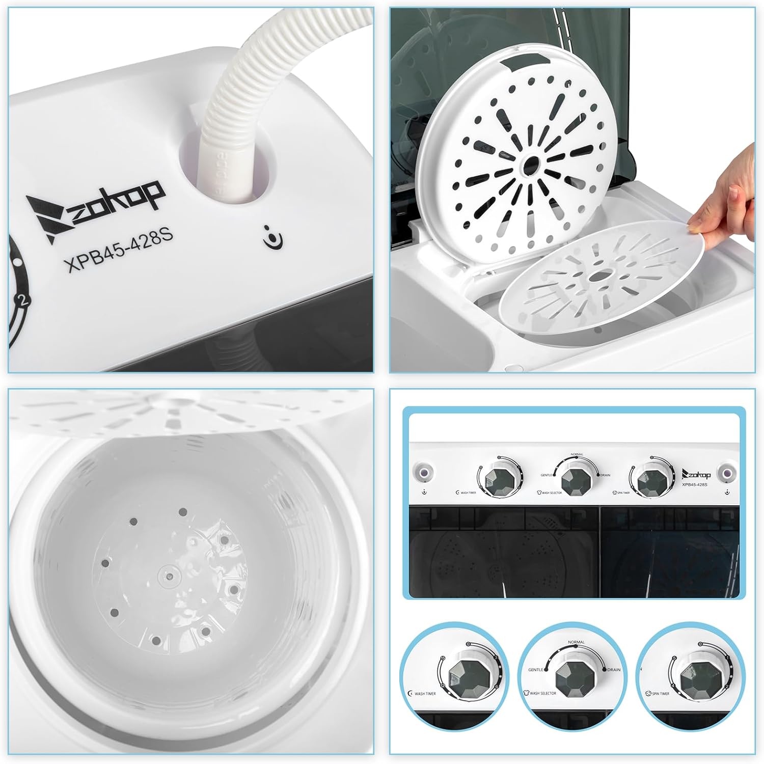 Portable Washing Machine, 20LBS Compact Mini Twin Tub Washer Machine, Portable Washer Wash and Spin Cycle, Built-in Gravity Drain for Camping, Apartments, Dorms, College, RV's, Small Spaces