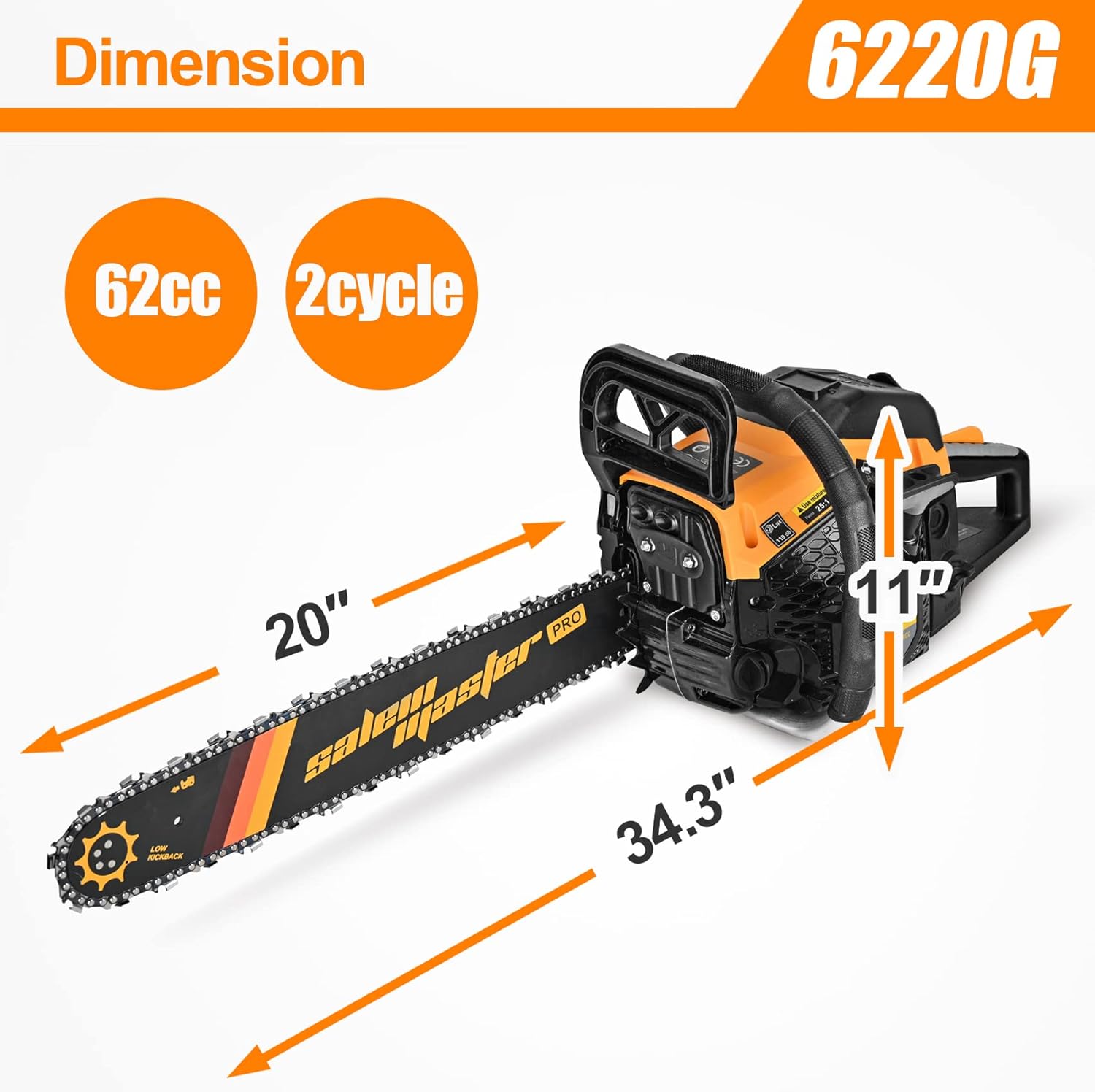 SALEM MASTER Gas Chainsaw 20-Inch Powered Chain Saws 62CC 6220G Petrol Chainsaw 2-Cycle for Trees and Wood Cutting
