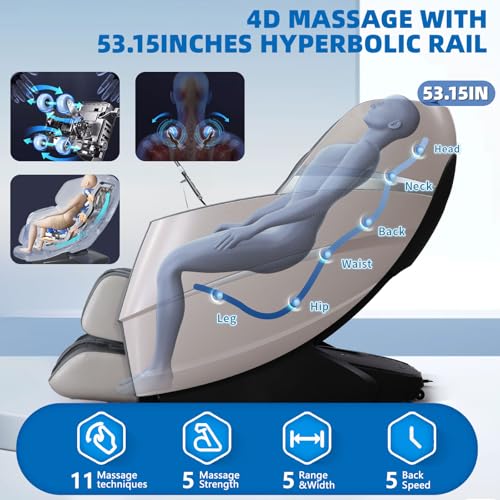 Massage Chair, Full Body Massage Chairs with Zero Gravity AI Voice Control Intelligent Body Scan Detection SL Track Foot Massage 3D Massage Recliner Bluetooth Speaker Airbags Black