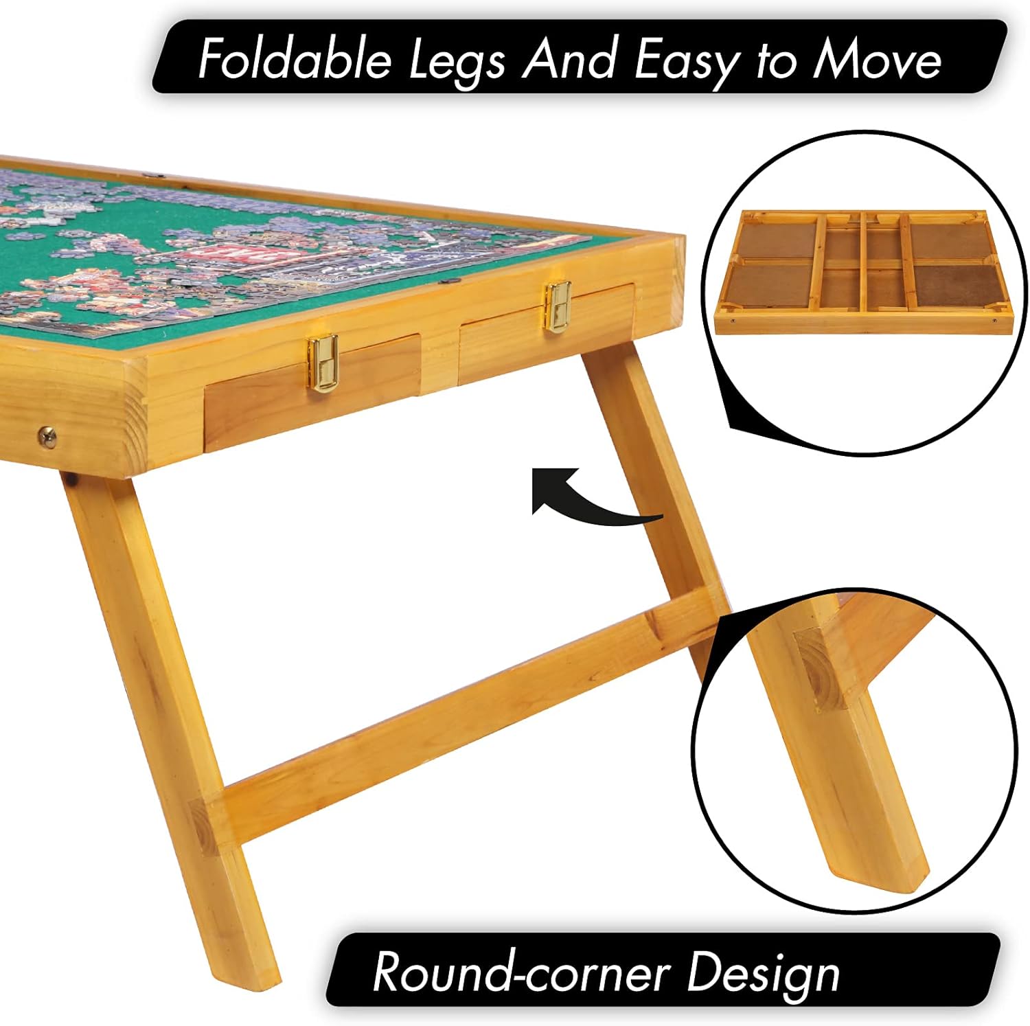 INNOVART Puzzle Board Table, Nature Cedar Wooden Jigsaw Puzzle Table w/ 4 Storage Sorting Drawers Flannel Smooth Plateau Work Surface with Plastic Cover Portable Jigsaw Puzzle Board Up to 1,000 Pieces