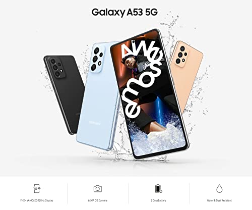 SAMSUNG Galaxy A53 5G (128GB, 6GB) 6.5'' 120Hz Full HD+, IP67 Water Resistant, Dual SIM GSM 4G Volte Unlocked (for US + Global) International Model A536E/DS (25W Charging Cube Bundle, Awesome Black)